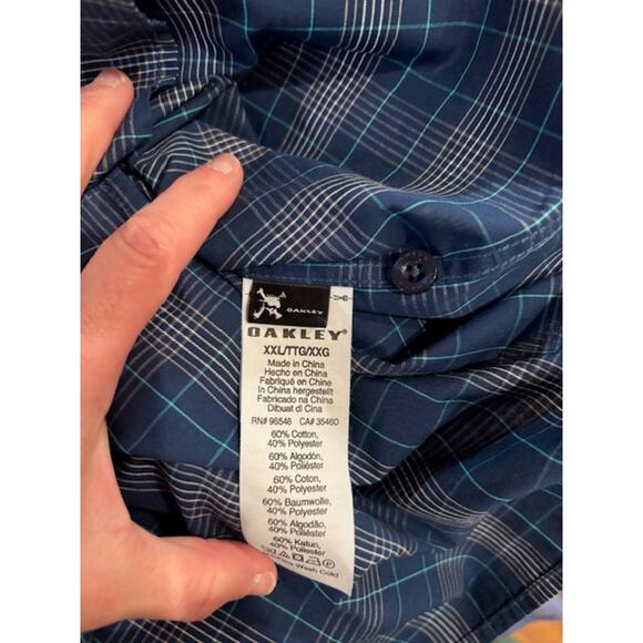 Oakley Blue Plaid Short Sleeve Button Down Shirt Mens 2XL XXL Western Casual - Picture 6 of 6